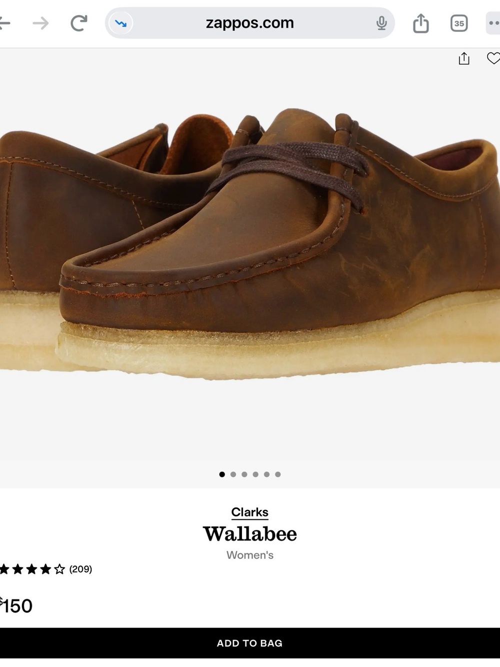 Clarks Women's Wallabee Brown Leather Moccasin with Crepe Sole